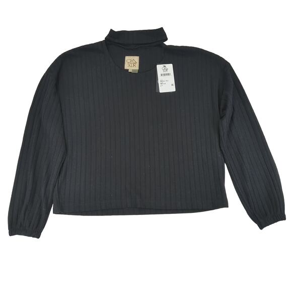 NWT Chaser Cutout Mock Neck Top True Black Ribbed Sweater Women's Size Small‎ - Picture 1 of 10